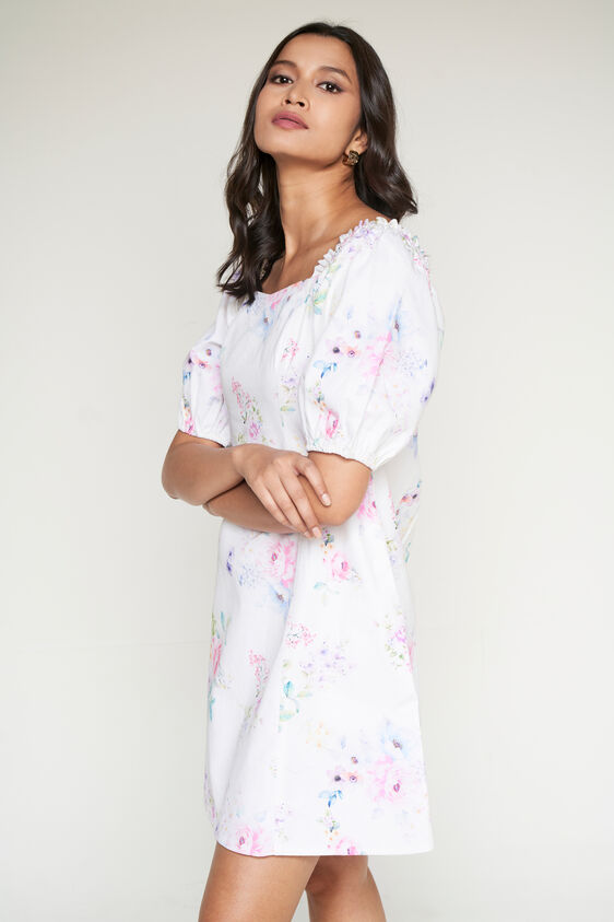 White Floral Straight Dress, White, image 2